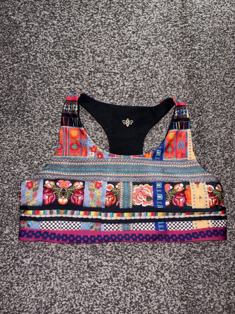Johnny Was Bee Active Racerback Sports Bra Beatrice Patchwork Reversible NO Tag - Picture 2 of 9
